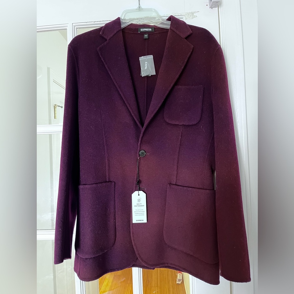 Express Burgundy Wool-Blend Blazer Jacket Women’s Size S NWT